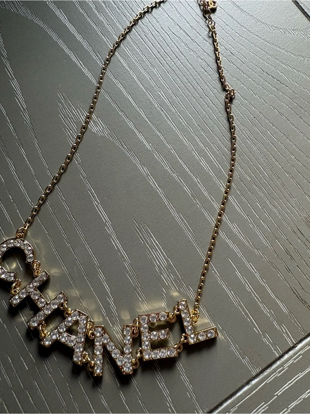 FASHION Gold plated with Rhinestone Logo Necklace -